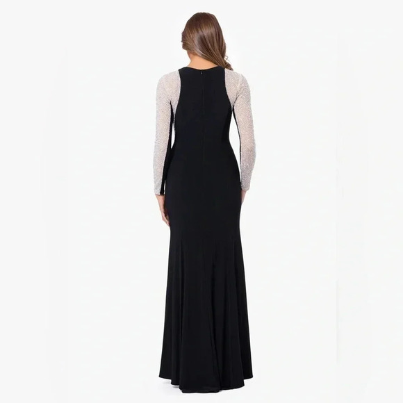 XSCAPE GEORGIA LONG BEADED SLEEVE STRETCH KNIT GOWN - Picture 2 of 13